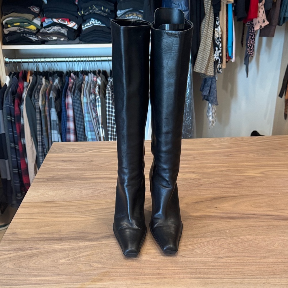 Prada Vintage Black Heeled Leather Boots size 38
